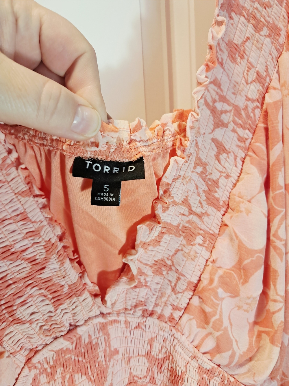 Torrid Coral Floral Chiffon Ruffle Deep V-Neck Smocked Back Mini Dress Plus Size - Picture 6 of 12